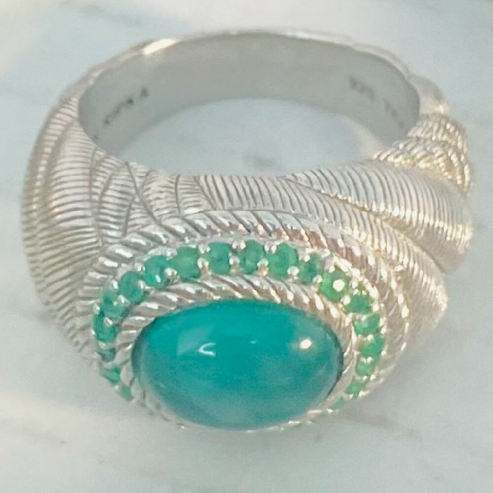 Judith Ripka Sterling Silver Ring – Green Gemstone & CZ Accents | 925 Thailand